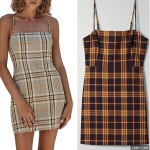 Aritzia Wilfred New Classic Isabelle Check Plaid Mini Dress Black Yellow Size 8